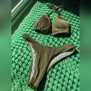 Green Shein 3 Piece Bikini Skirt